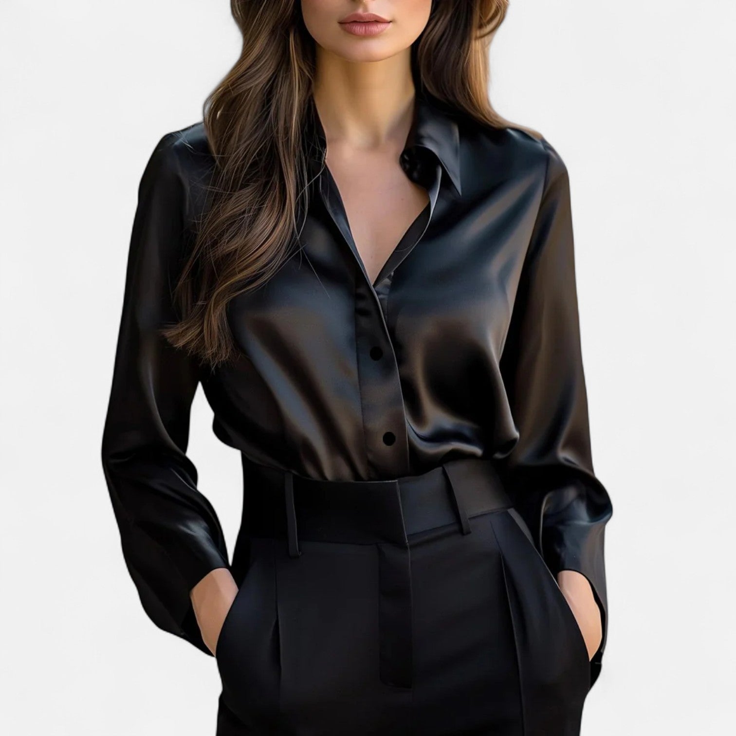 Cleo Damenbluse | Satin, Langarm