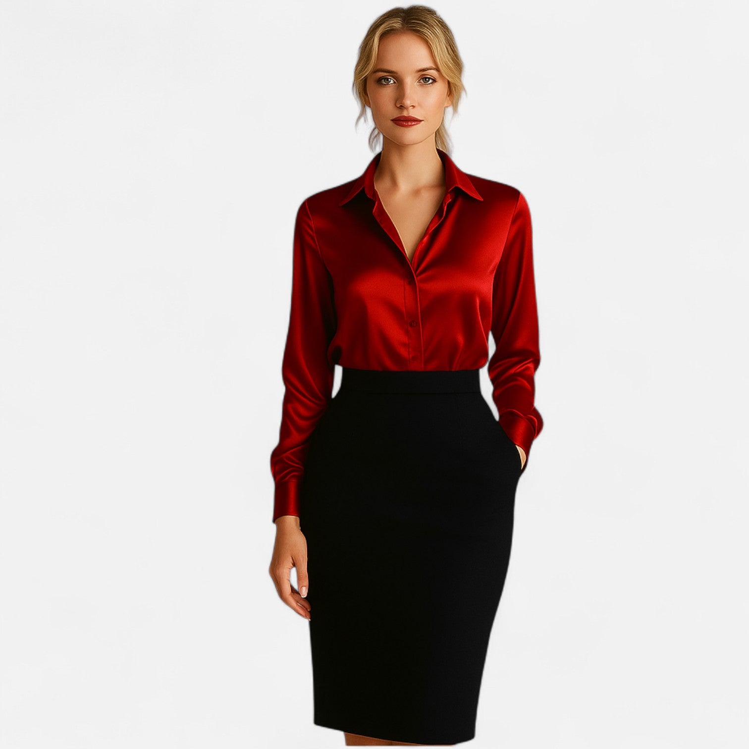 Cleo Damenbluse | Satin, Langarm