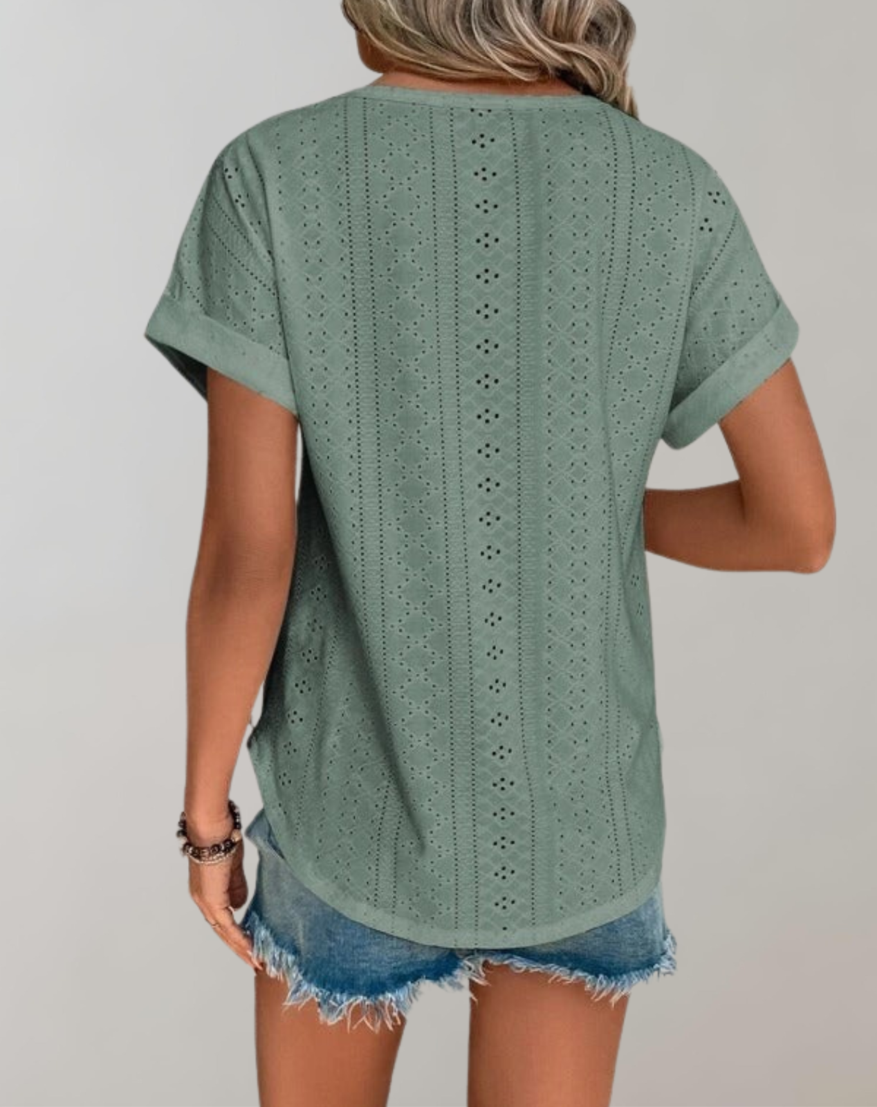 Lara Gruen Ösenstickerei Kurzarm Damen Sommerbluse Leicht Luftig | Elegant Laessig Sommer Freizeit Oberteil Vielseitig | Bequem - S/M/L/XL/2XL