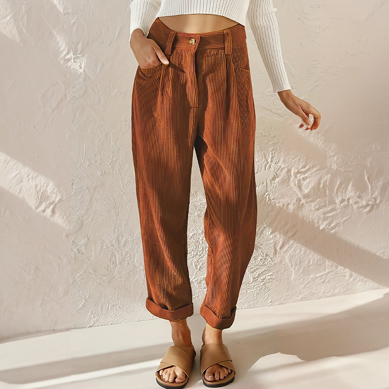 Cora Damen Cordhose | Hohe Taille, Bequemer Schnitt- S-3XL