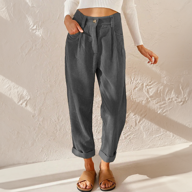 Cora Damen Cordhose | Hohe Taille, Bequemer Schnitt- S-3XL
