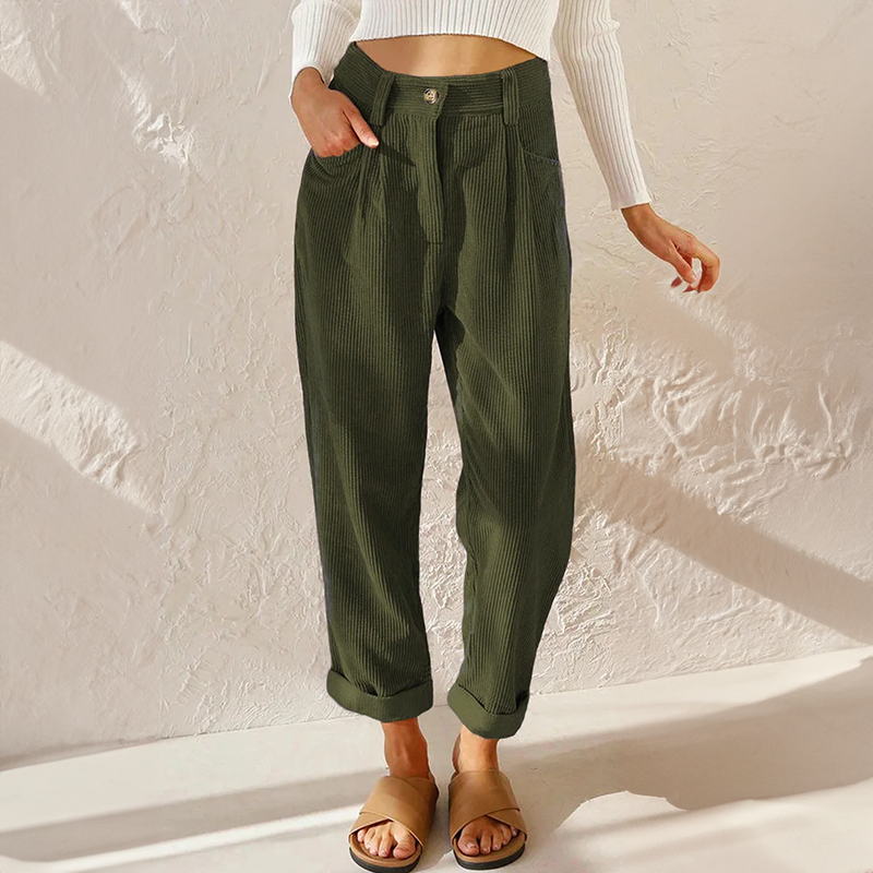 Cora Damen Cordhose | Hohe Taille, Bequemer Schnitt- S-3XL