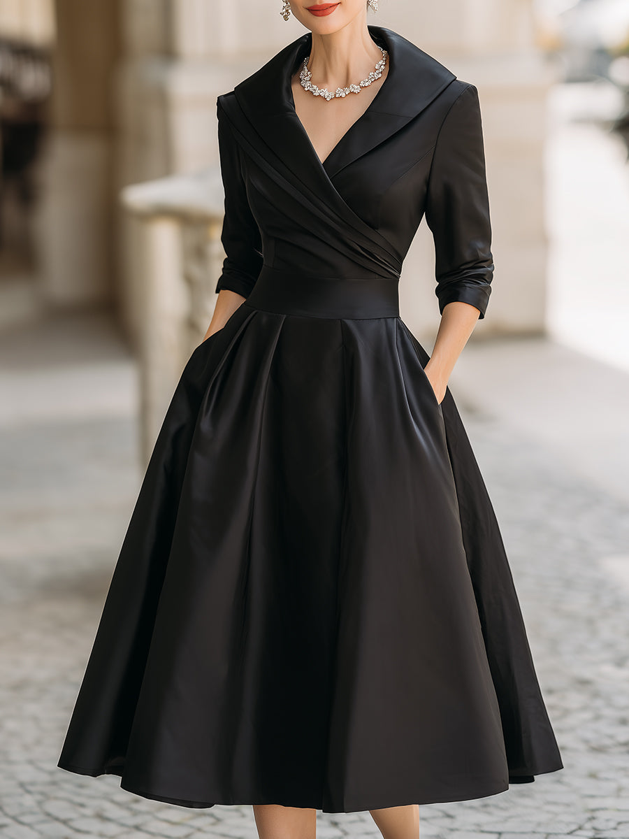 Dalia Damen Midi Kleid | Wickelkragen, Elegant- S-2XL