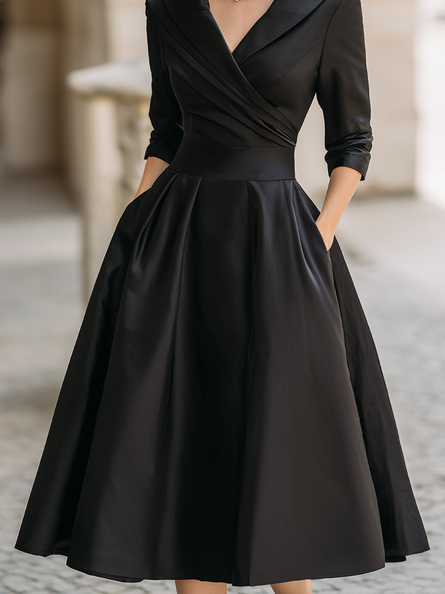 Dalia Damen Midi Kleid | Wickelkragen, Elegant- S-2XL