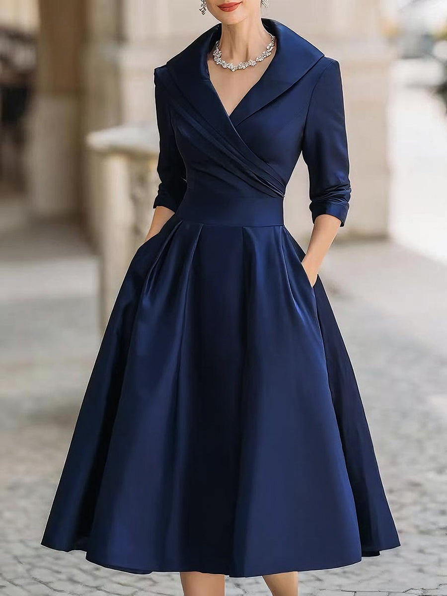 Dalia Damen Midi Kleid | Wickelkragen, Elegant- S-2XL