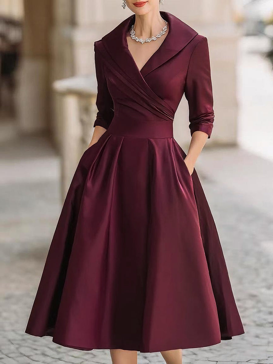 Dalia Damen Midi Kleid | Wickelkragen, Elegant- S-2XL