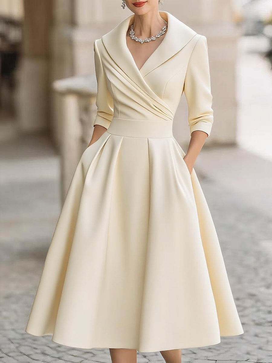 Dalia Damen Midi Kleid | Wickelkragen, Elegant- S-2XL