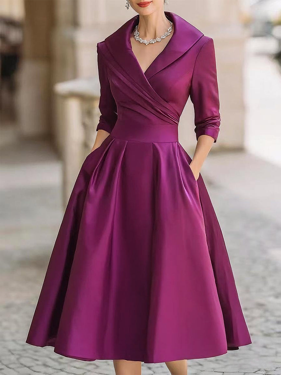 Dalia Damen Midi Kleid | Wickelkragen, Elegant- S-2XL