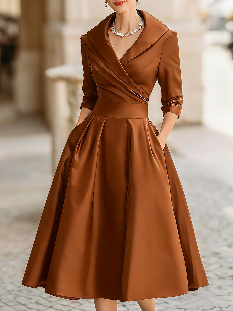 Dalia Damen Midi Kleid | Wickelkragen, Elegant- S-2XL