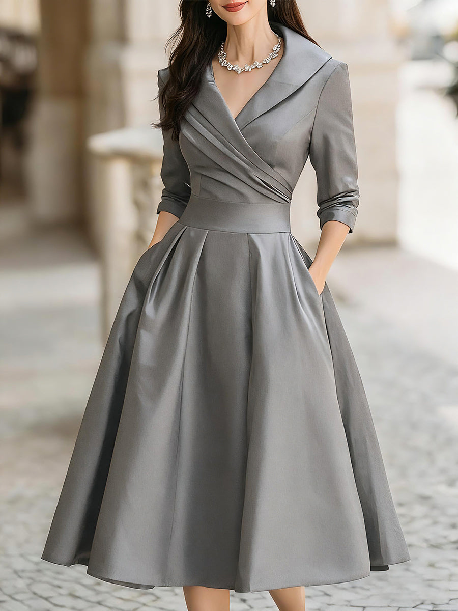Dalia Damen Midi Kleid | Wickelkragen, Elegant- S-2XL