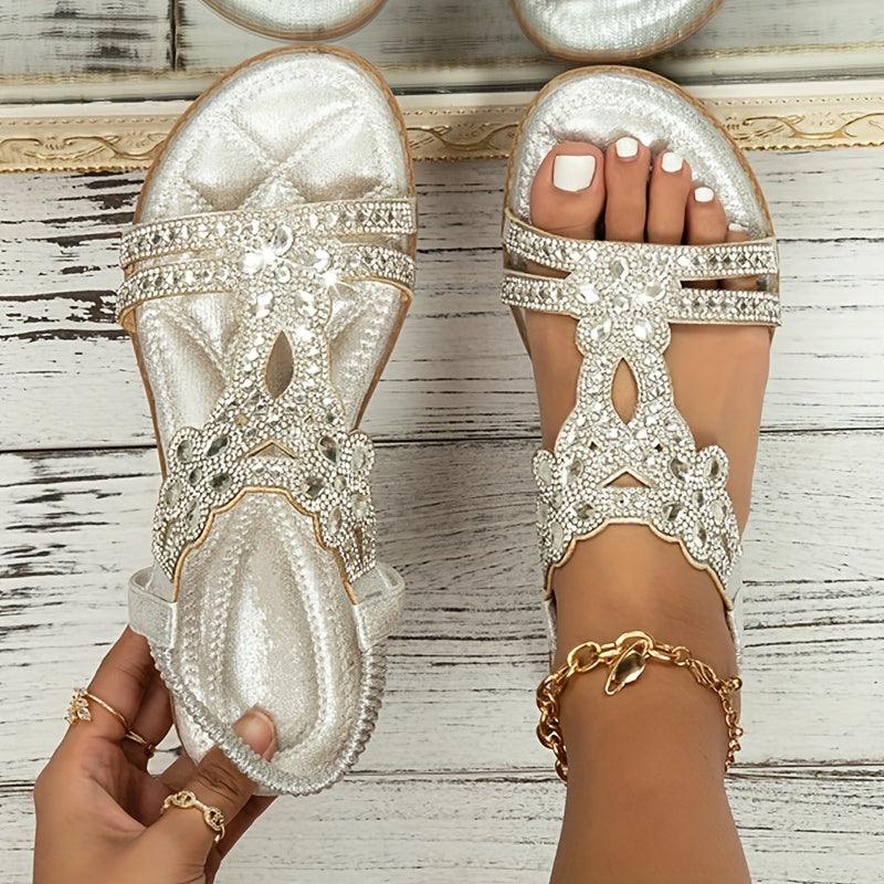 Cornelia Himmelblau Rhinestone Boho Flachsandalen für Damen | Glamouröser Stil - 37/38/39/40/41/42/43
