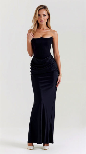 Dara Damen Abendkleid | Schulterfrei, Drapiert, Langes Abendkleid für Hochzeiten- S-XL
