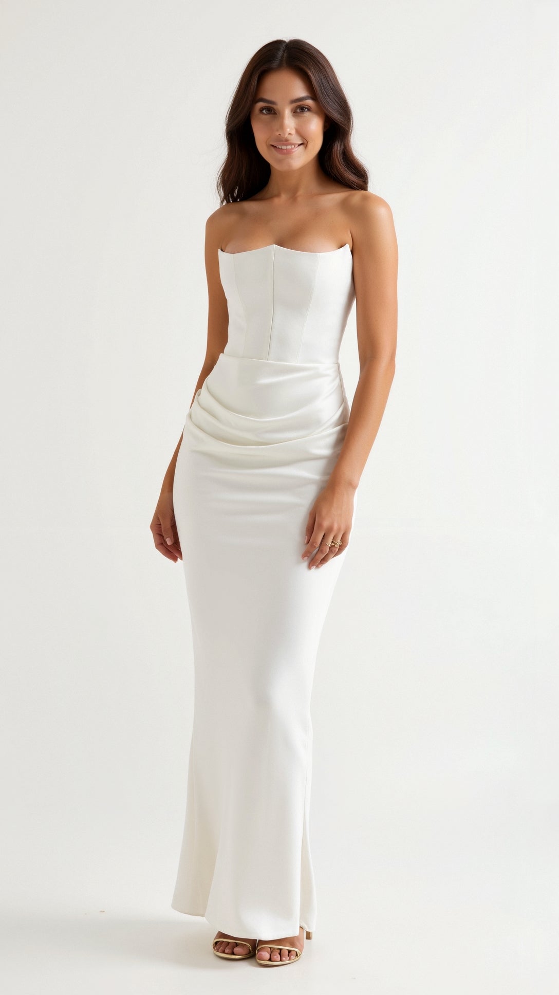 Dara Damen Abendkleid | Schulterfrei, Drapiert, Langes Abendkleid für Hochzeiten- S-XL