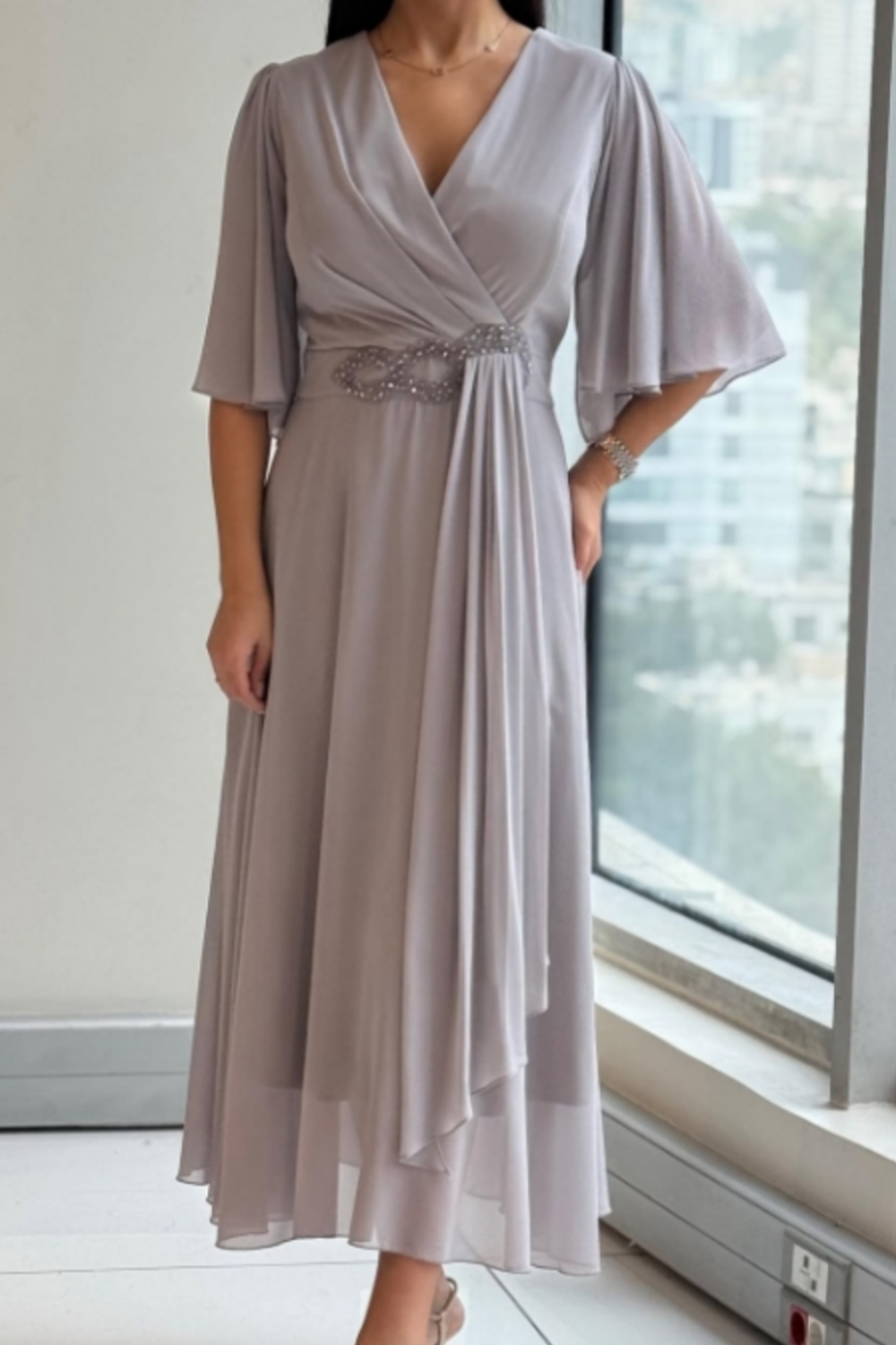 Elda Damen Midi-Kleid | Fließender Stoff, Elegant für Abendkleider und Sommerkleider