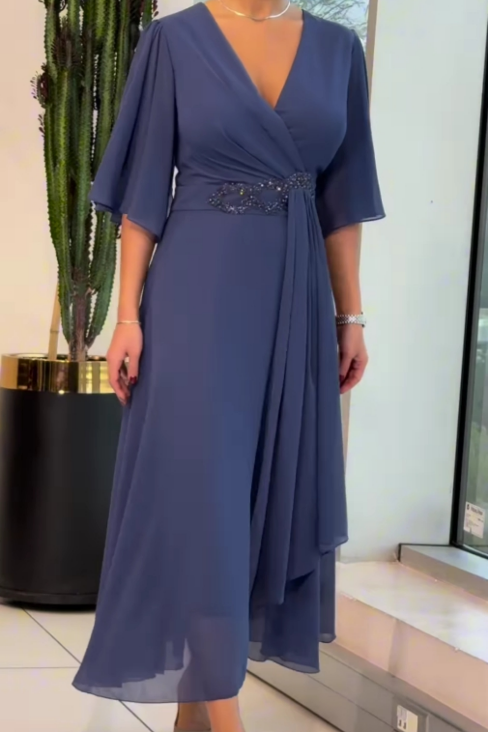 Elda Damen Midi-Kleid | Fließender Stoff, Elegant für Abendkleider und Sommerkleider