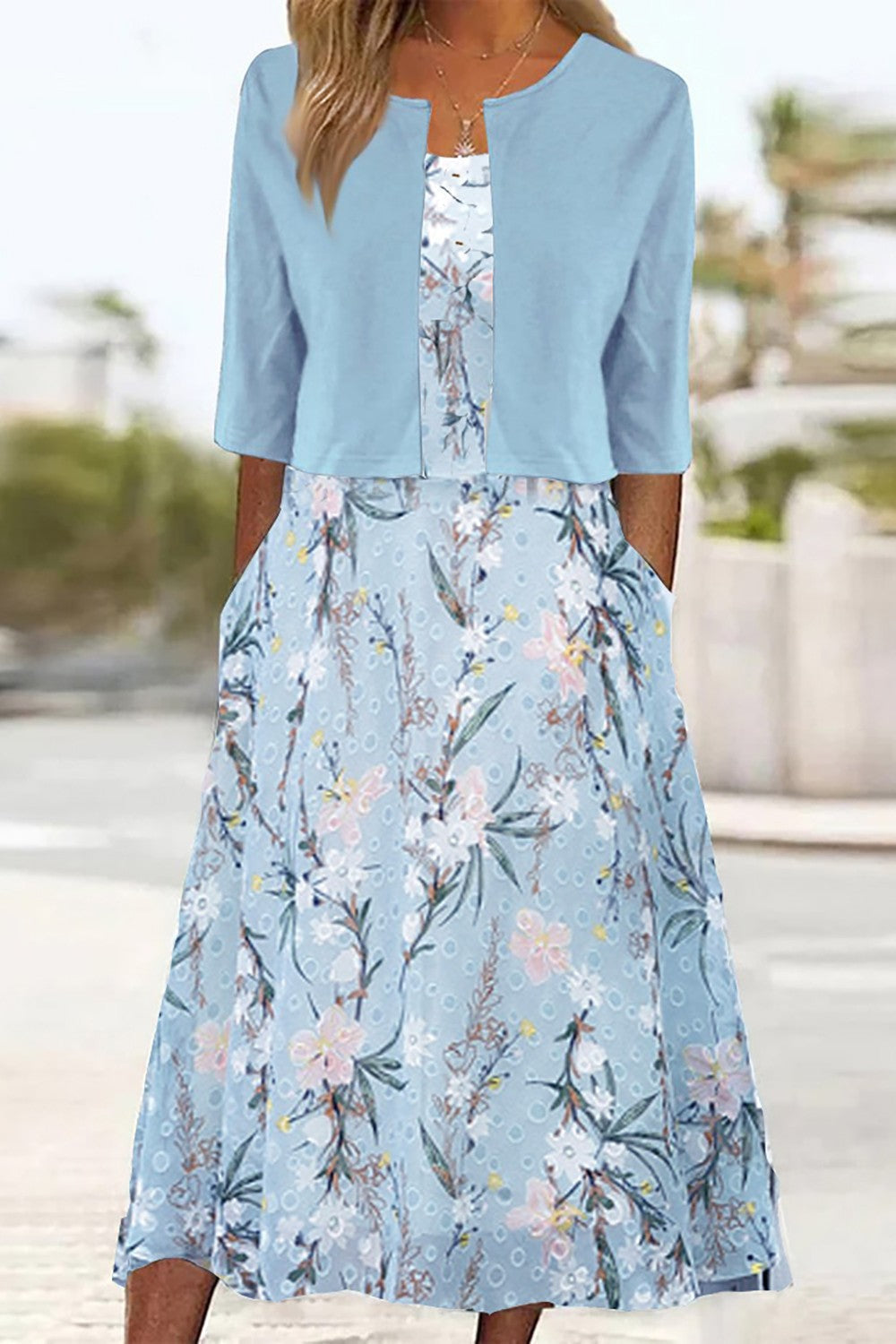 Elise - Blumen Zweiteiliges Midi-Kleid