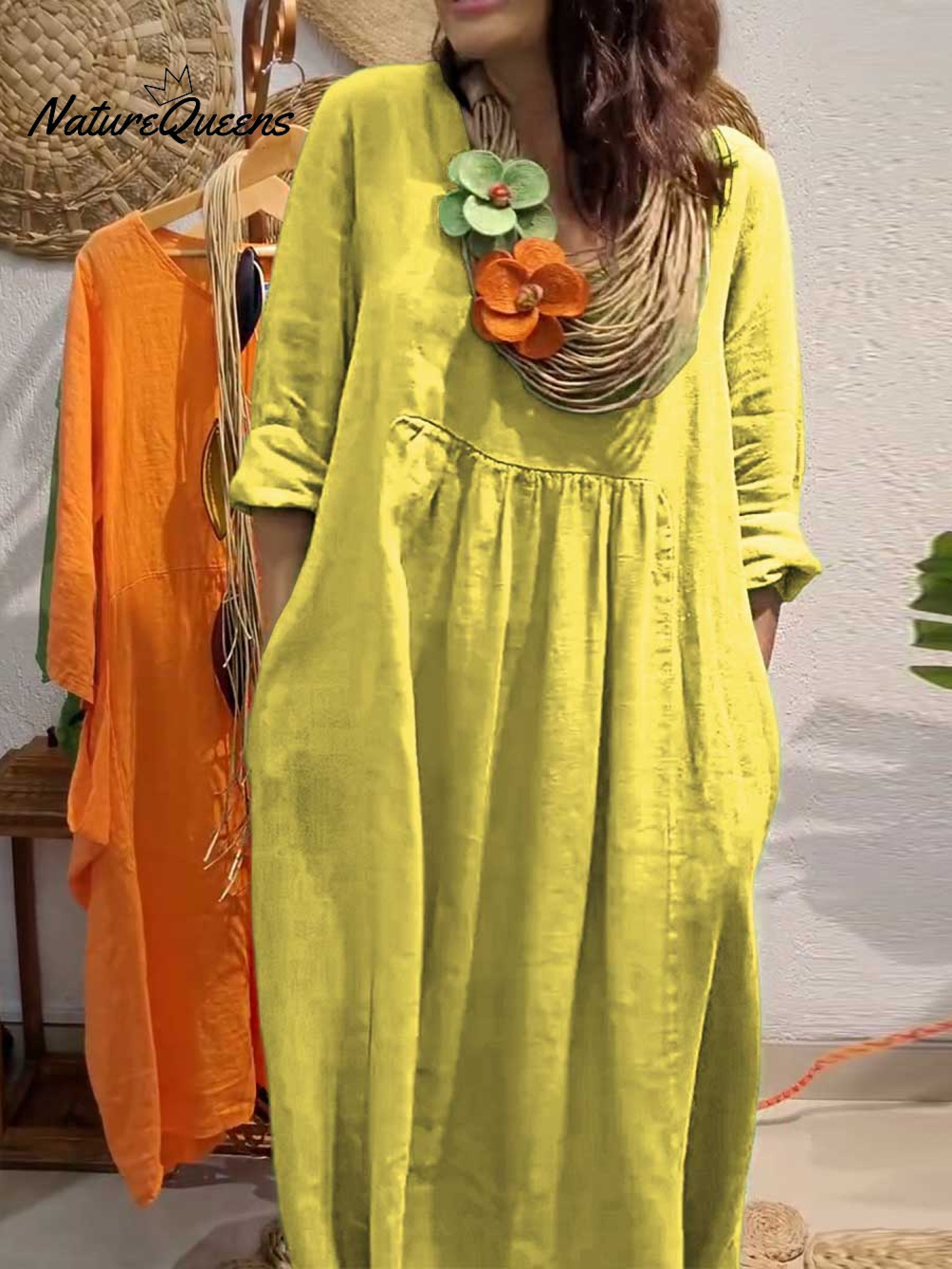 Evelyn Damen Kleid | Baumwoll-Leinen, Elegante Silhouette- S-3XL