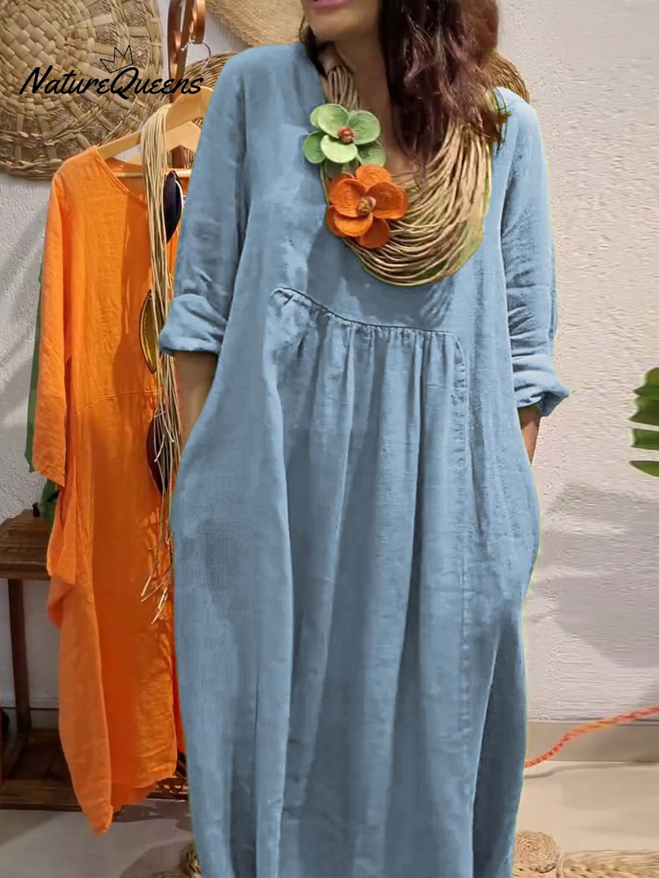 Evelyn Damen Kleid | Baumwoll-Leinen, Elegante Silhouette- S-3XL