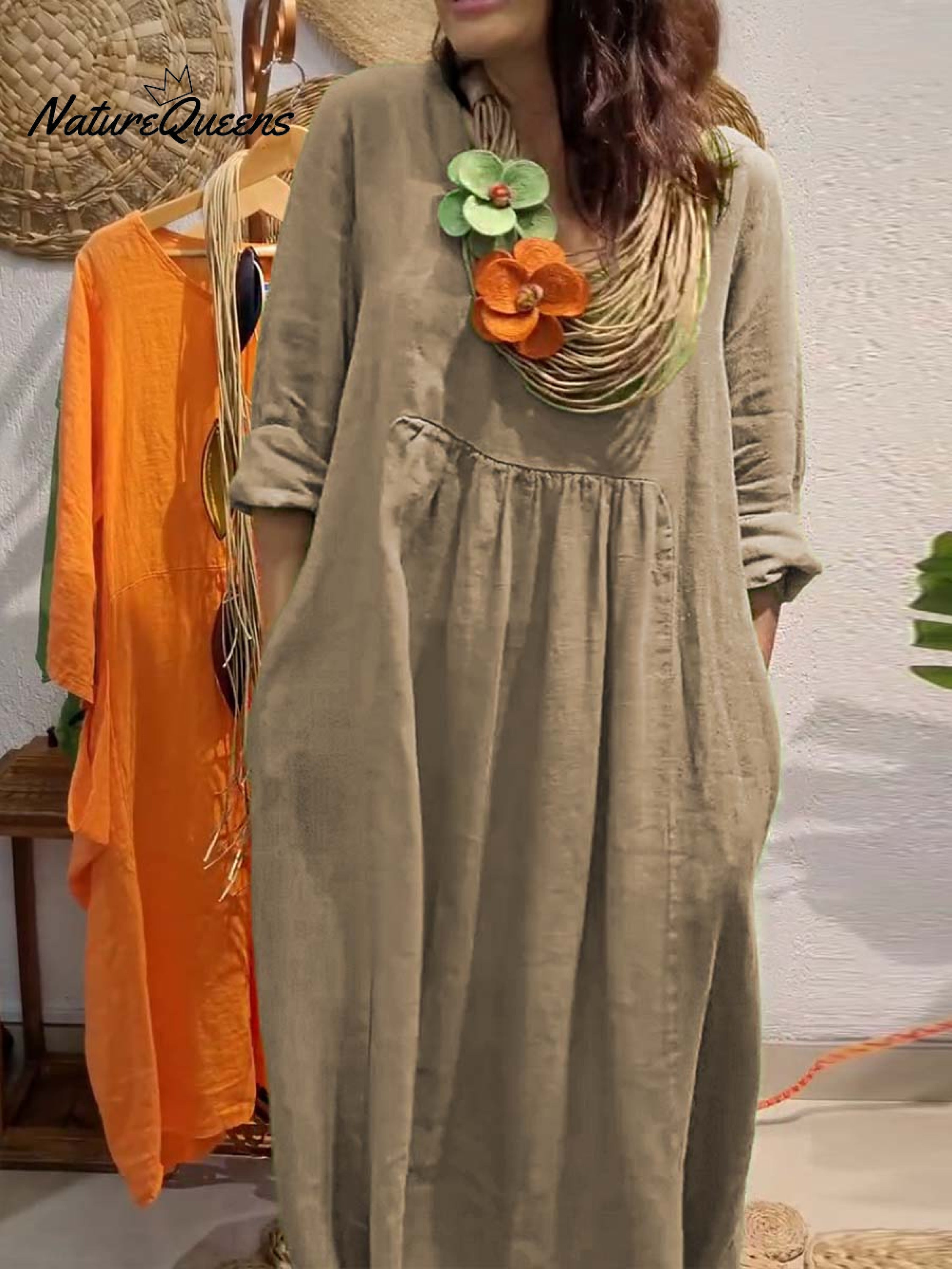 Evelyn Damen Kleid | Baumwoll-Leinen, Elegante Silhouette- S-3XL