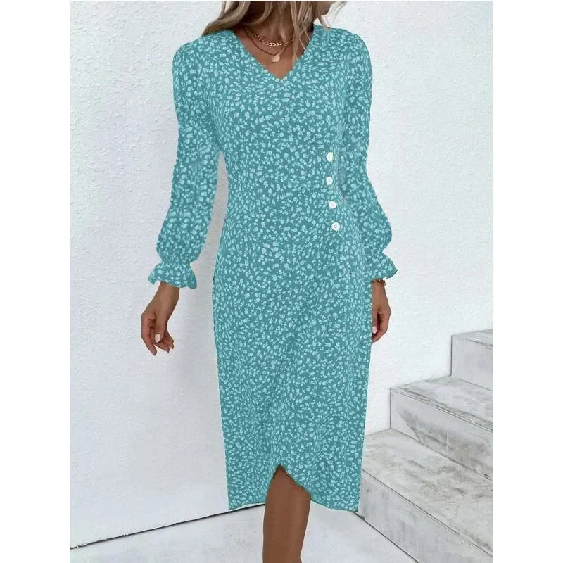 Rosemarie Schwarz Blumen Plissee Midi Kleid Damen | Elegant Romantic V-Ausschnitt Puffaermel Sommerkleid | Festlich - M-5XL