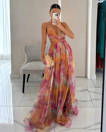 Fina Damen Maxi Kleid | Luftig mit Blumenmuster