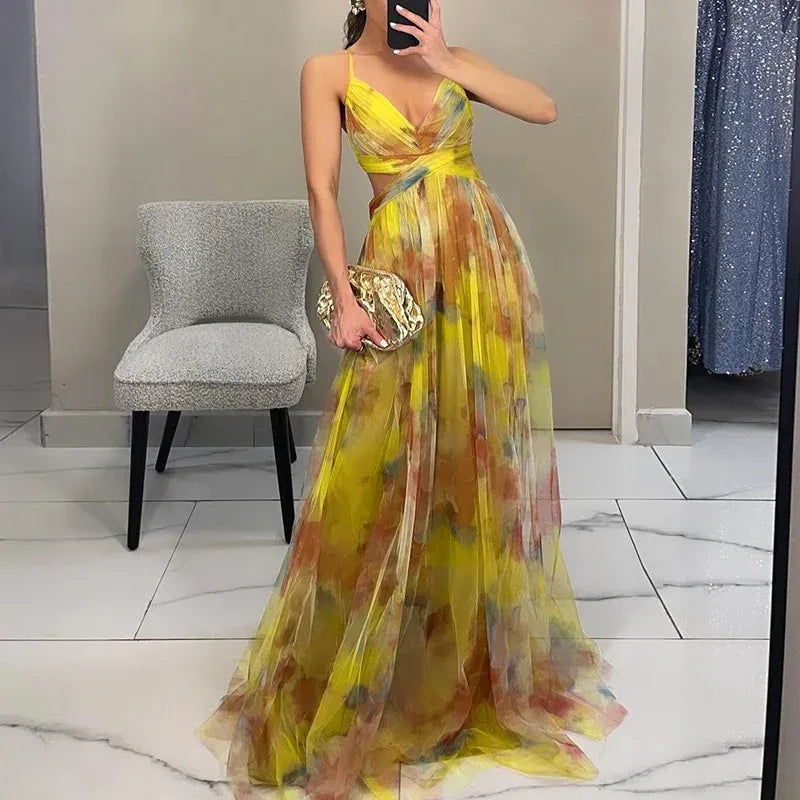 Fina Damen Maxi Kleid | Luftig mit Blumenmuster