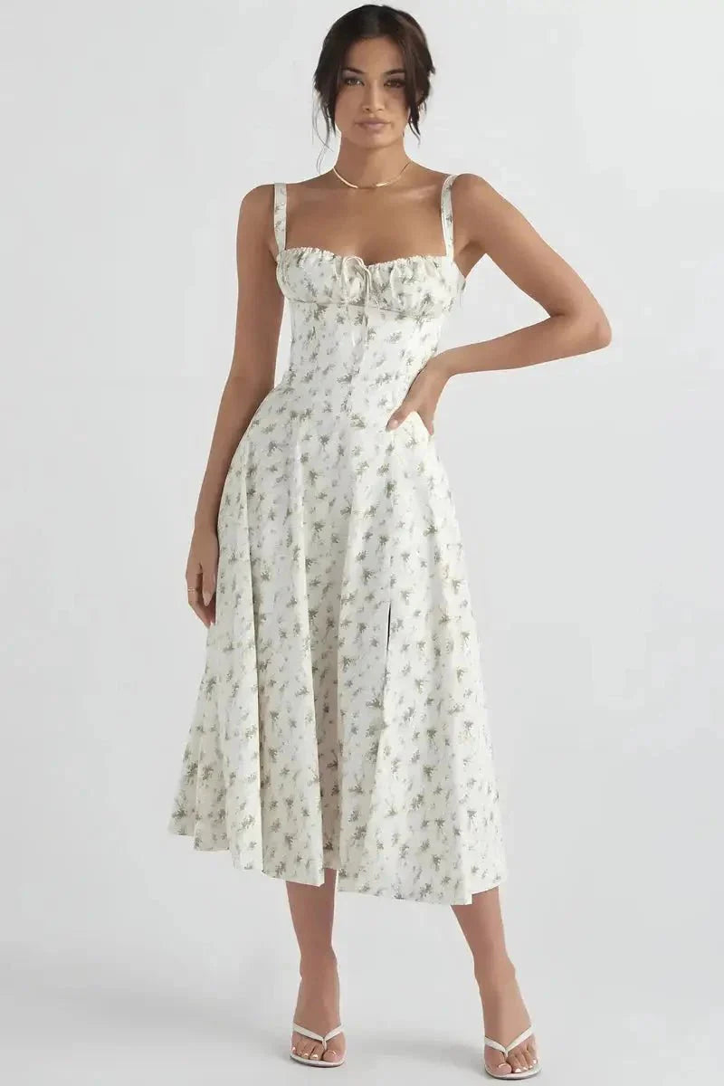 Fina Damen Midi Kleid | Verstellbare Träger, Ausgestellter Rock- S-3XL
