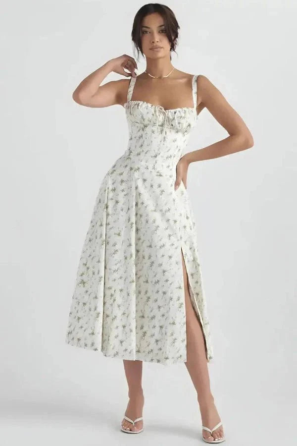 Fina Damen Midi Kleid | Verstellbare Träger, Ausgestellter Rock- S-3XL