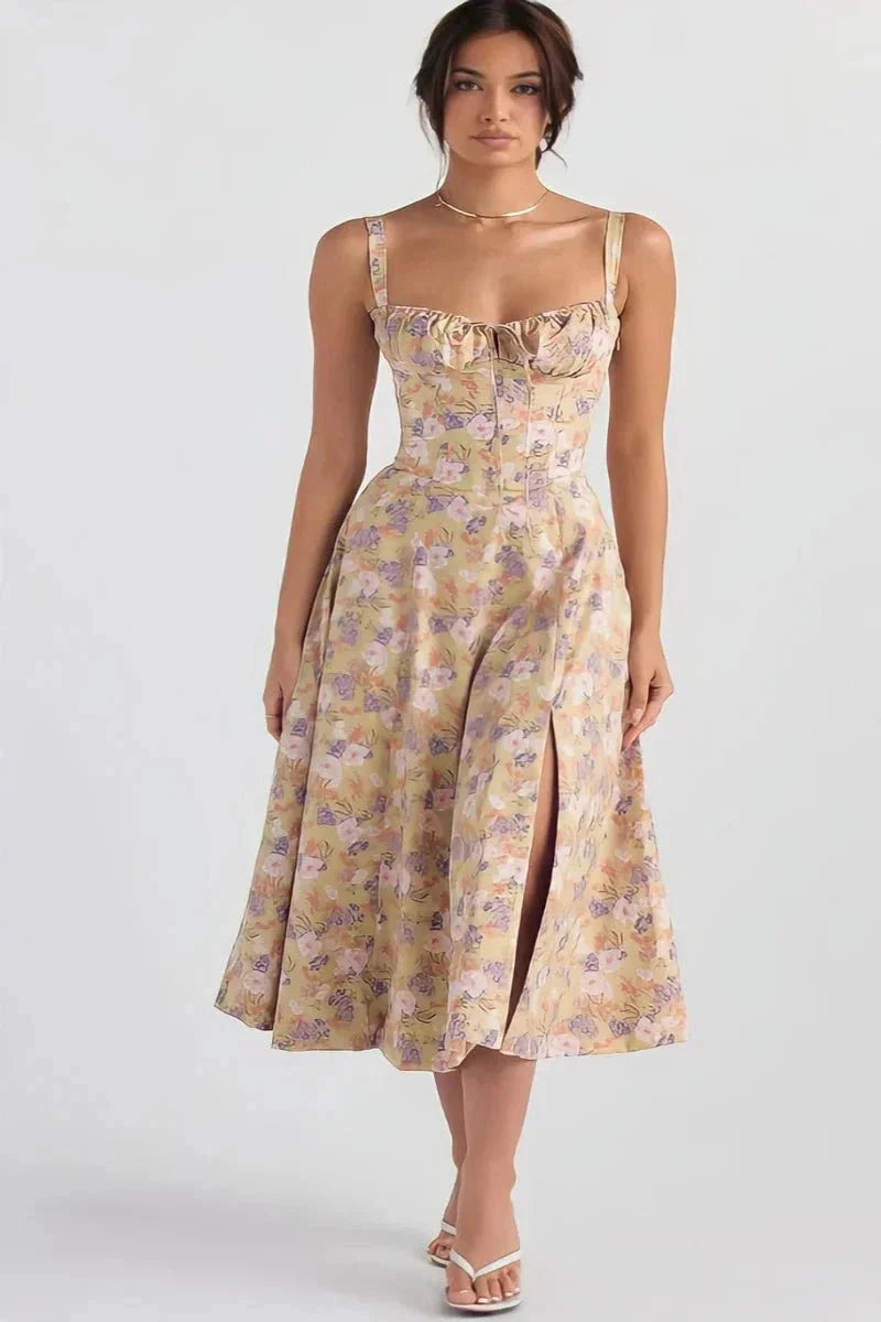 Fina Damen Midi Kleid | Verstellbare Träger, Ausgestellter Rock- S-3XL