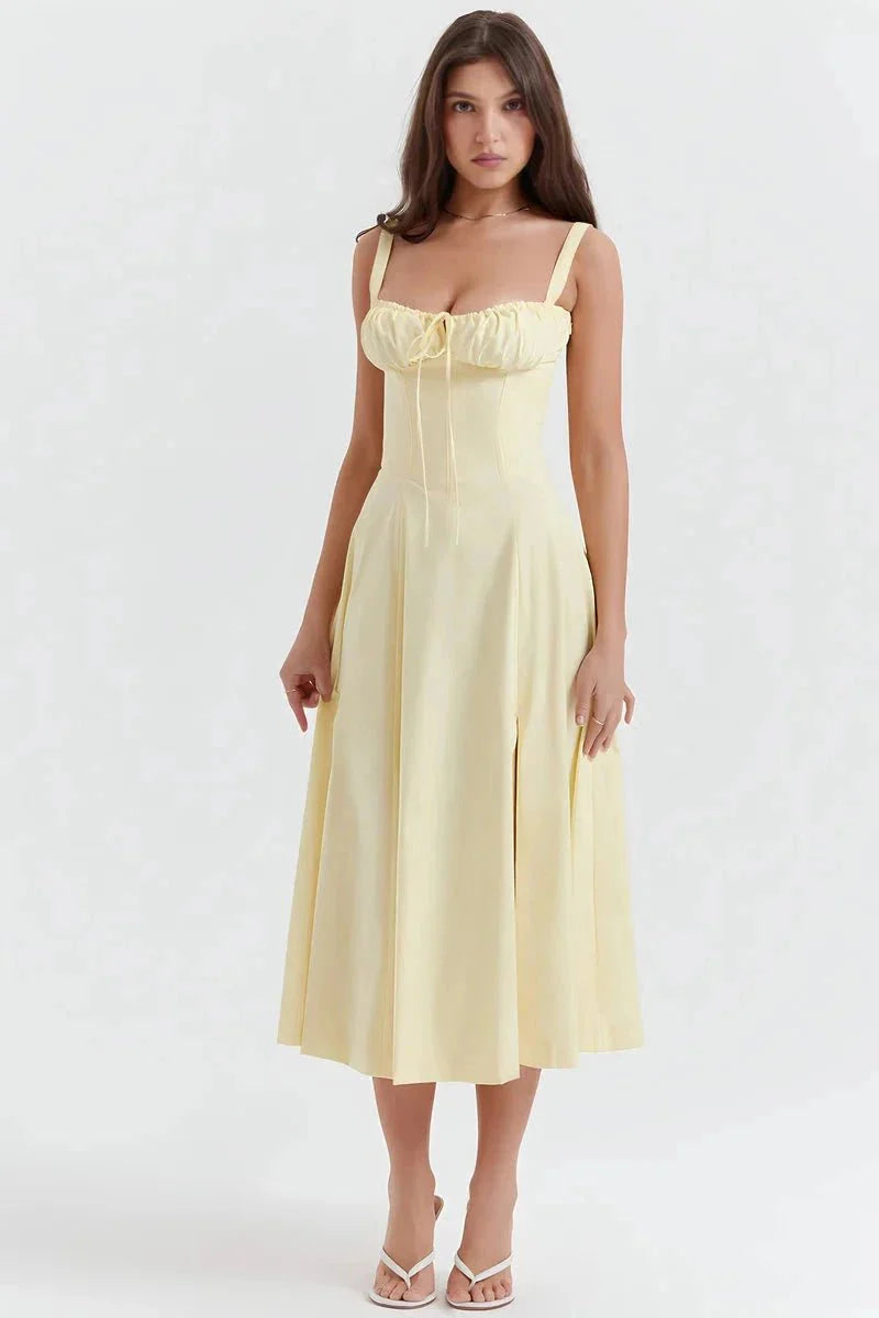 Fina Damen Midi Kleid | Verstellbare Träger, Ausgestellter Rock- S-3XL
