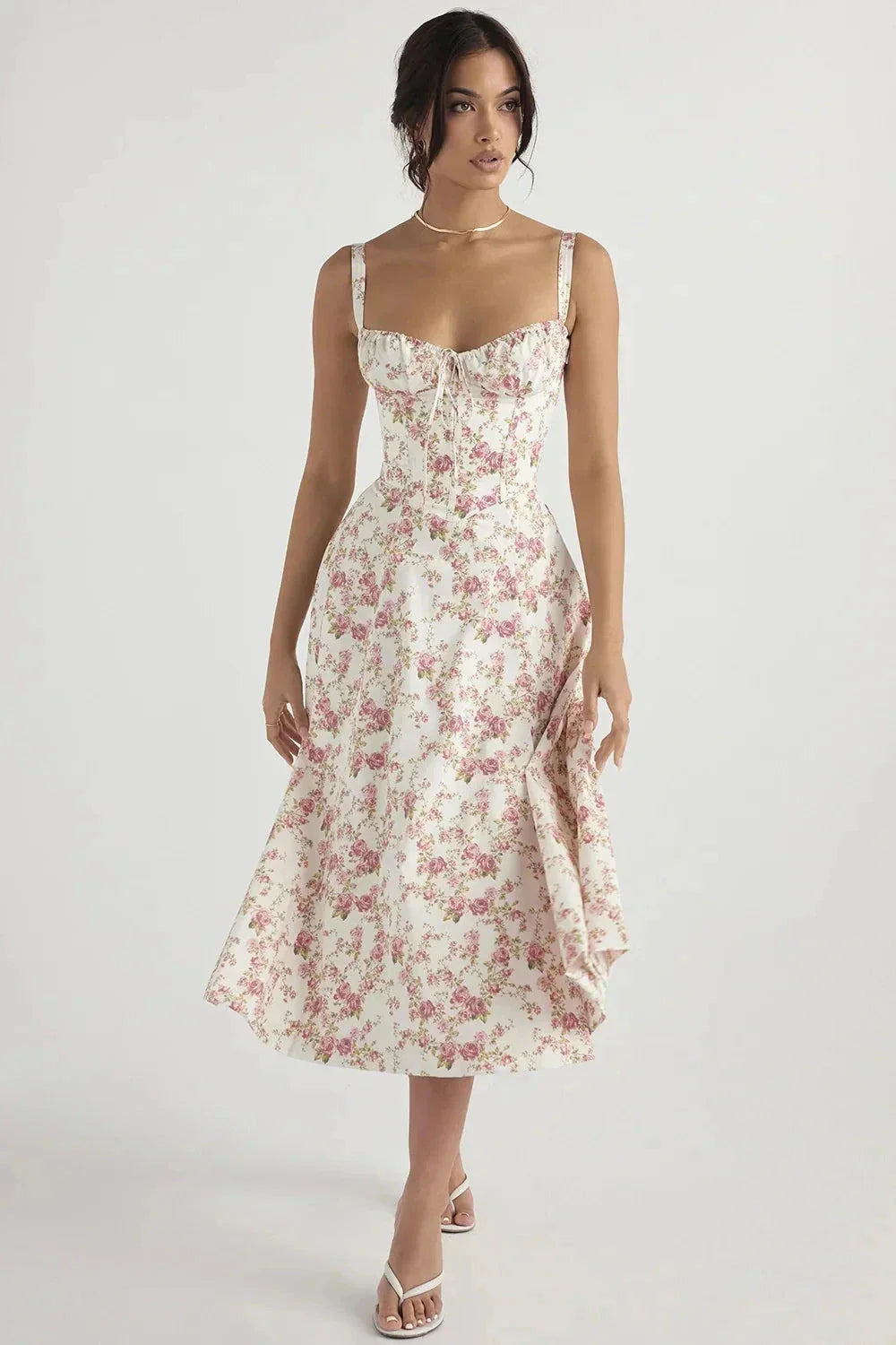 Fina Damen Midi Kleid | Verstellbare Träger, Ausgestellter Rock- S-3XL