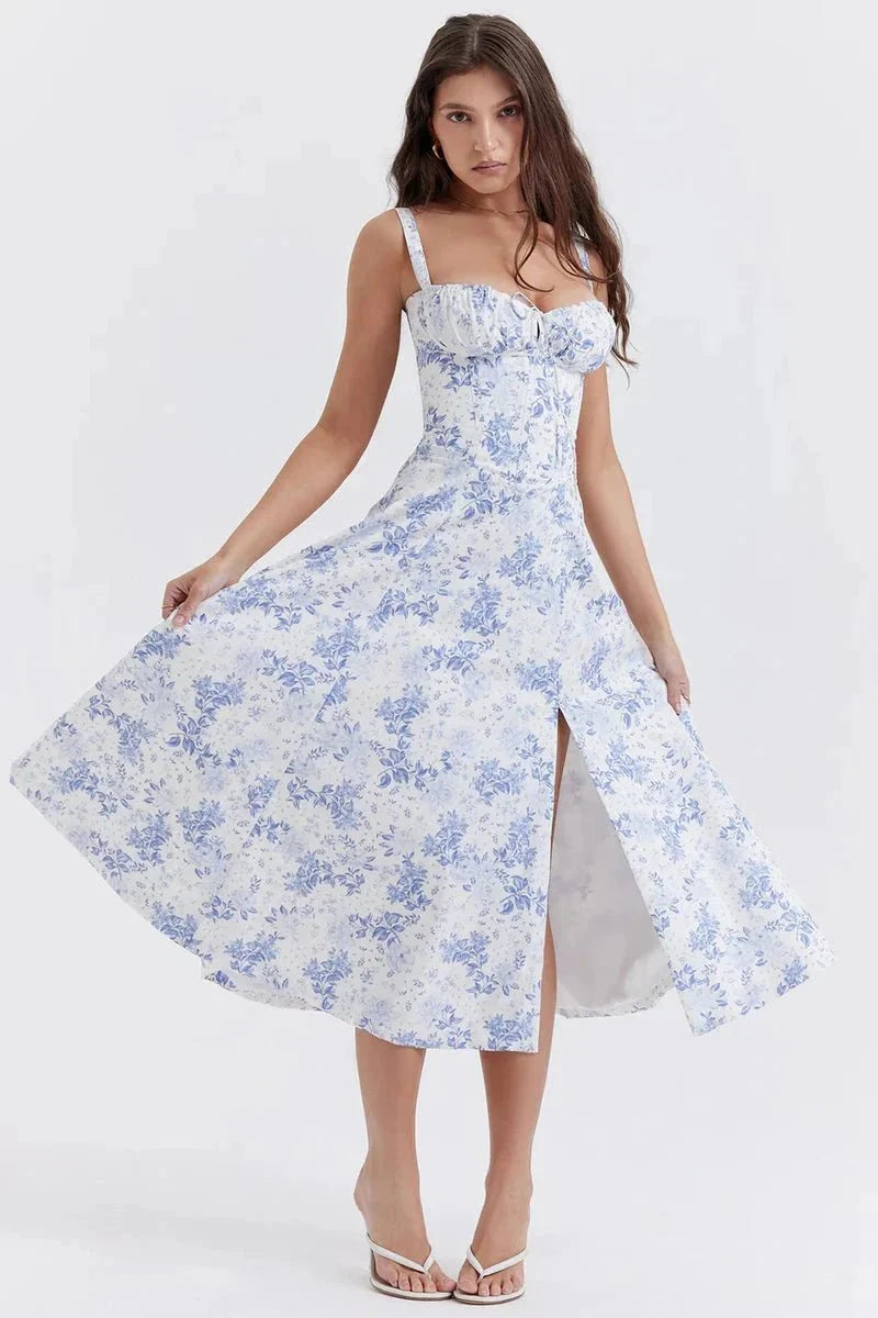 Fina Damen Midi Kleid | Verstellbare Träger, Ausgestellter Rock- S-3XL