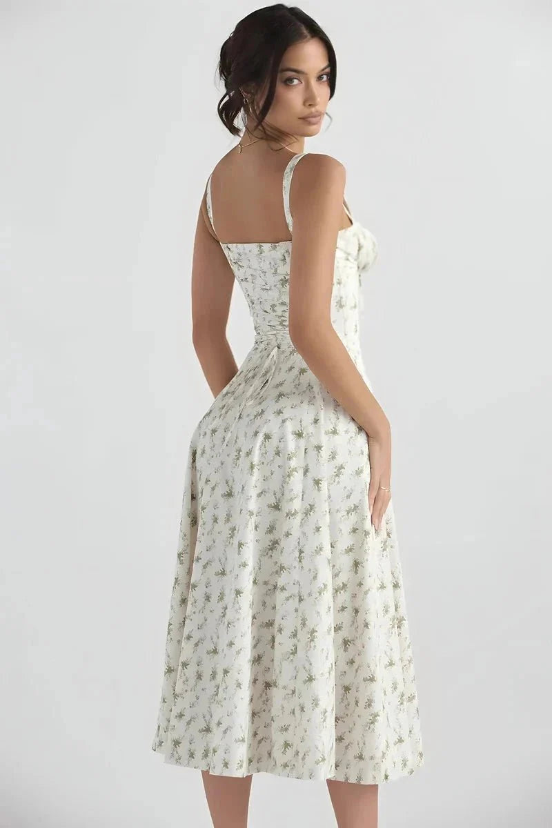Fina Damen Midi Kleid | Verstellbare Träger, Ausgestellter Rock- S-3XL