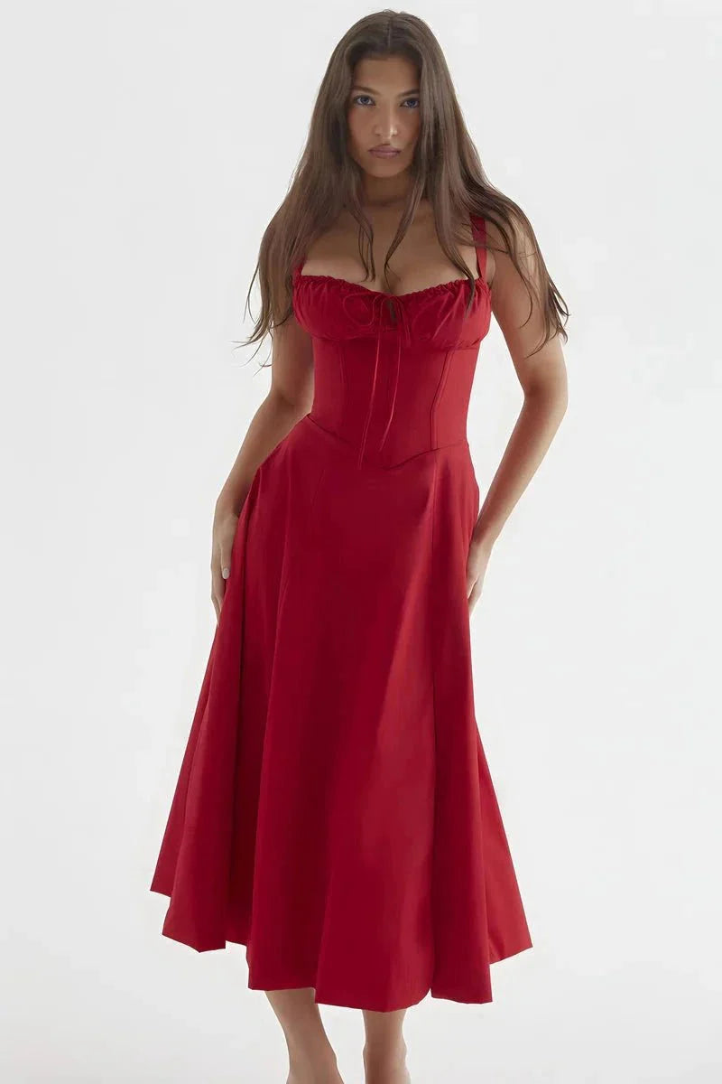 Fina Damen Midi Kleid | Verstellbare Träger, Ausgestellter Rock- S-3XL