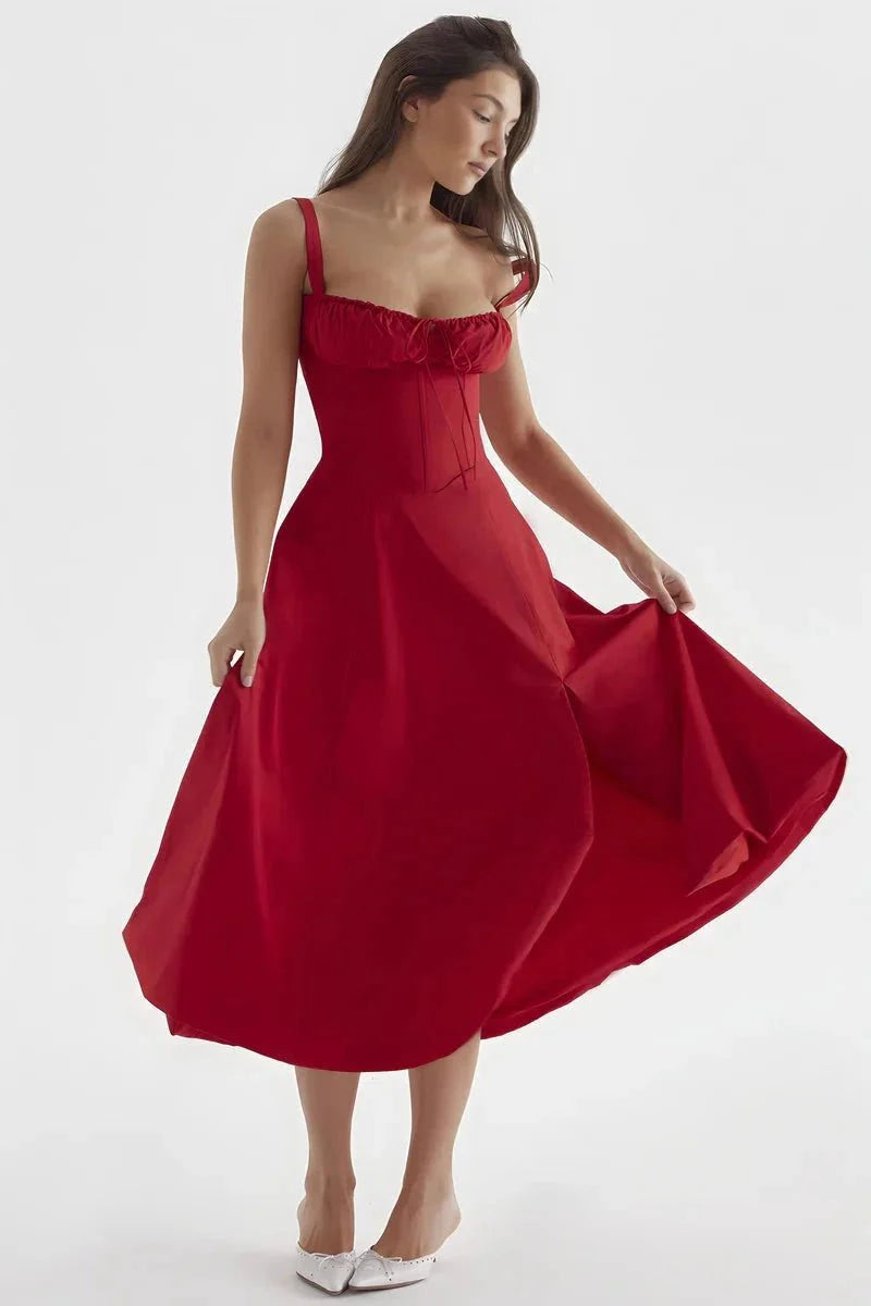 Fina Damen Midi Kleid | Verstellbare Träger, Ausgestellter Rock- S-3XL
