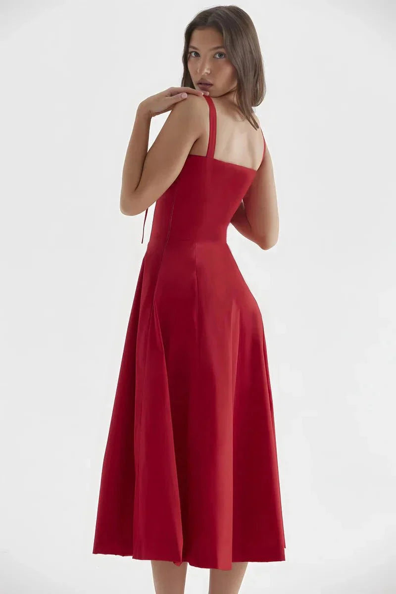 Fina Damen Midi Kleid | Verstellbare Träger, Ausgestellter Rock- S-3XL