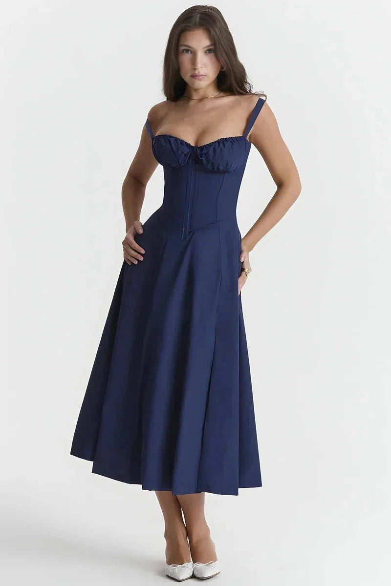 Fina Damen Midi Kleid | Verstellbare Träger, Ausgestellter Rock- S-3XL