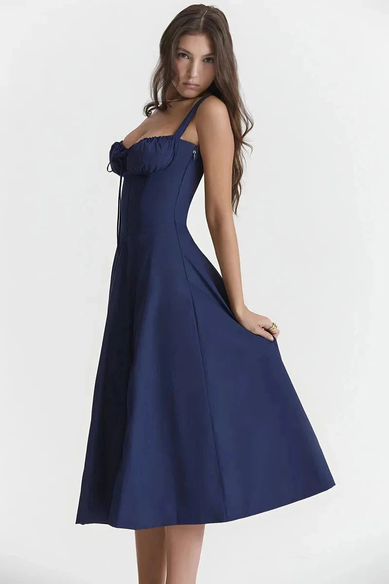 Fina Damen Midi Kleid | Verstellbare Träger, Ausgestellter Rock- S-3XL