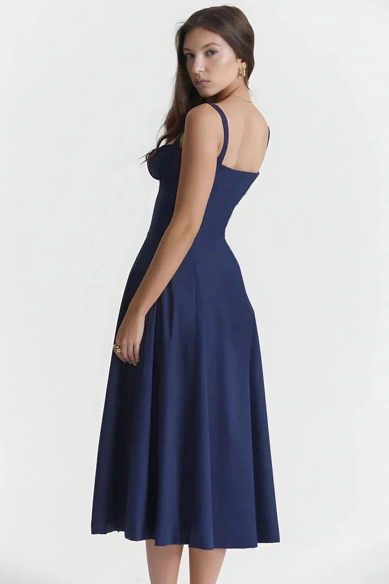 Fina Damen Midi Kleid | Verstellbare Träger, Ausgestellter Rock- S-3XL