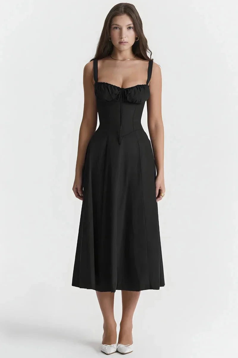 Fina Damen Midi Kleid | Verstellbare Träger, Ausgestellter Rock- S-3XL
