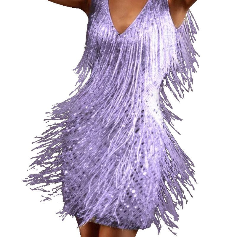Fina Damen Mini Kleid | Mit Fransen und Perlen, Festlich- S-L