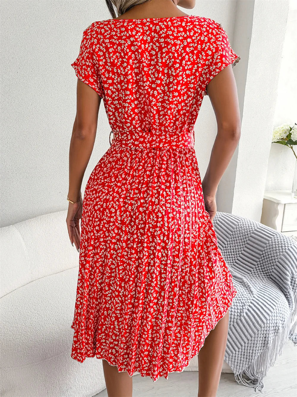 Heidi Dunkelblau Floral Plissee A-Linie Damen Sommerkleid | Elegant Feminine Hochzeit Gartenparty Kleid | Leicht Fliessend - S/M/L/XL/2XL