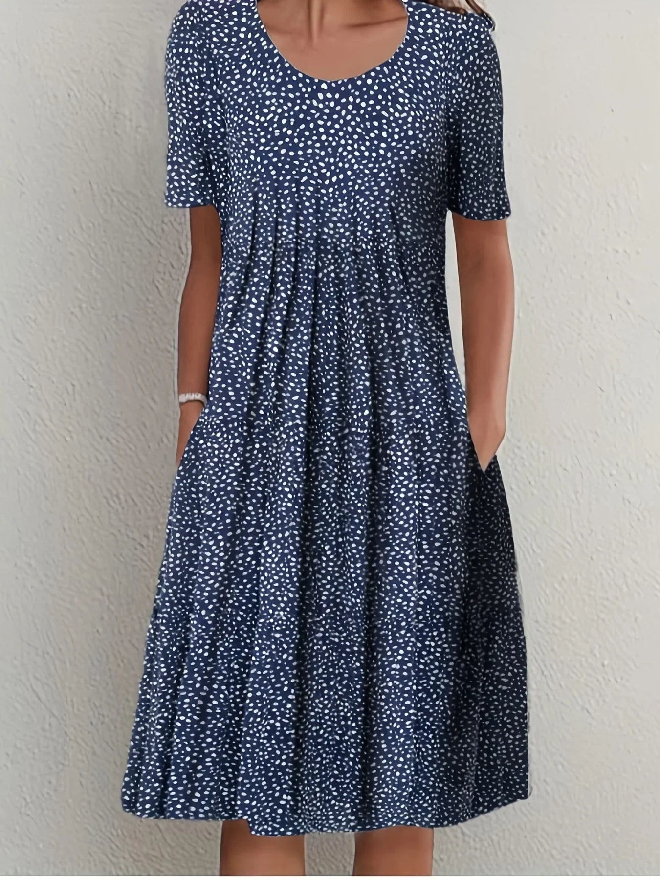 Margrit Weiss Mit Blumen Rundhals Damen Kurzarmkleid | Elegant Leicht Festlich Sommer Gartenparty Kleid | Fliessend - S-5XL