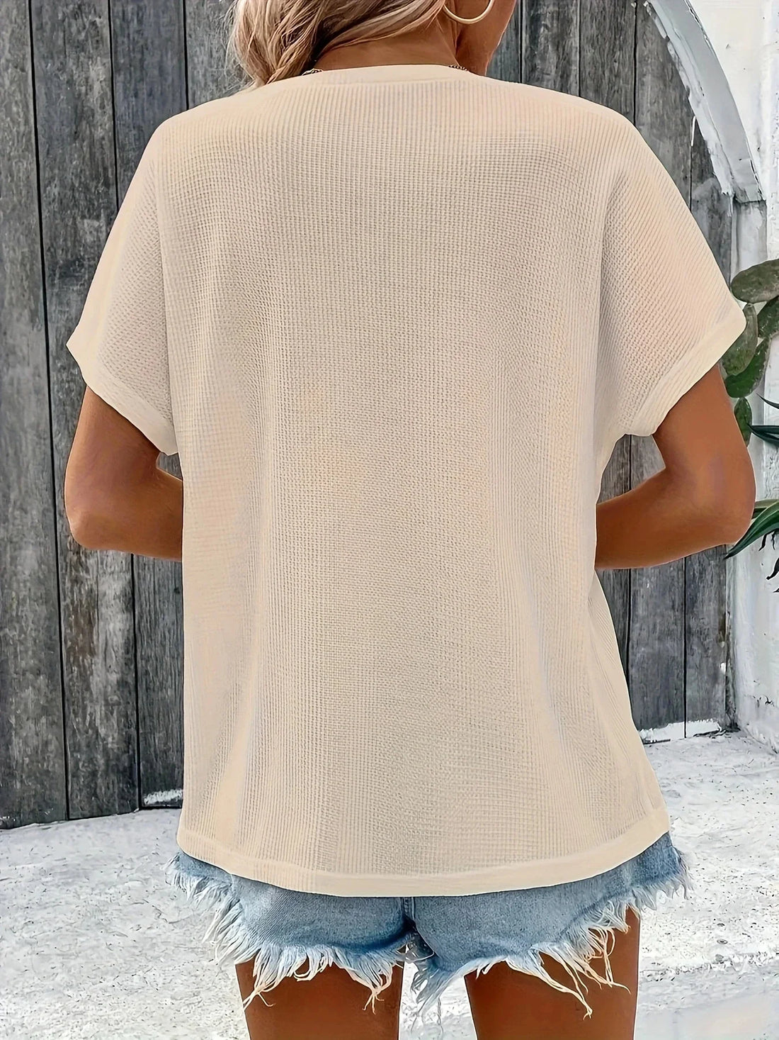 Ursula Aprikose Twist-Knopf Kurzarm Damen T-Shirt Baumwollmix | Leicht Atmungsaktiv Frühling Sommer Freizeit Oberteil | Elegant - S/M/L/XL/XXL