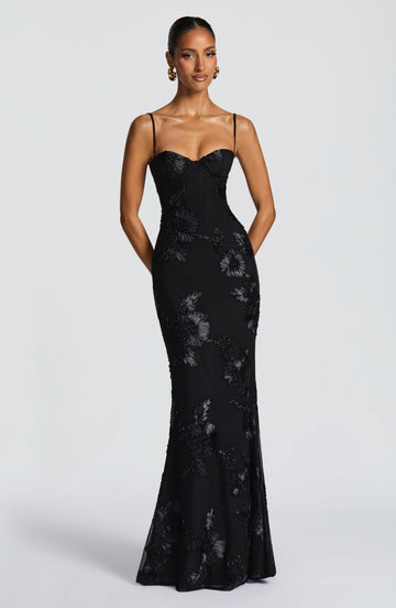 Fiona Figurbetontes Maxi Kleid | Spitze und Offener Rücken