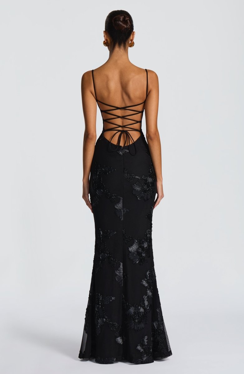 Fiona Figurbetontes Maxi Kleid | Spitze und Offener Rücken