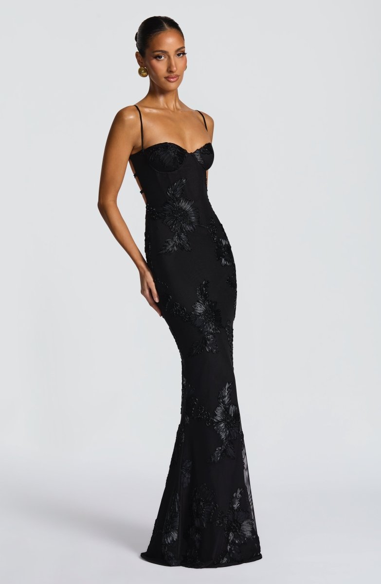 Fiona Figurbetontes Maxi Kleid | Spitze und Offener Rücken