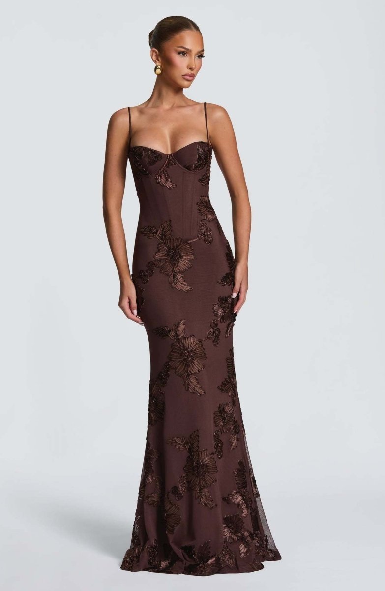 Fiona Figurbetontes Maxi Kleid | Spitze und Offener Rücken