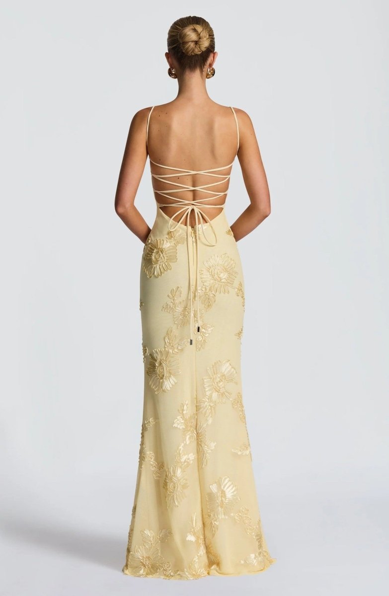 Fiona Figurbetontes Maxi Kleid | Spitze und Offener Rücken