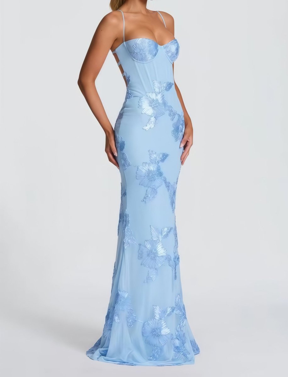 Fiona Figurbetontes Maxi Kleid | Spitze und Offener Rücken